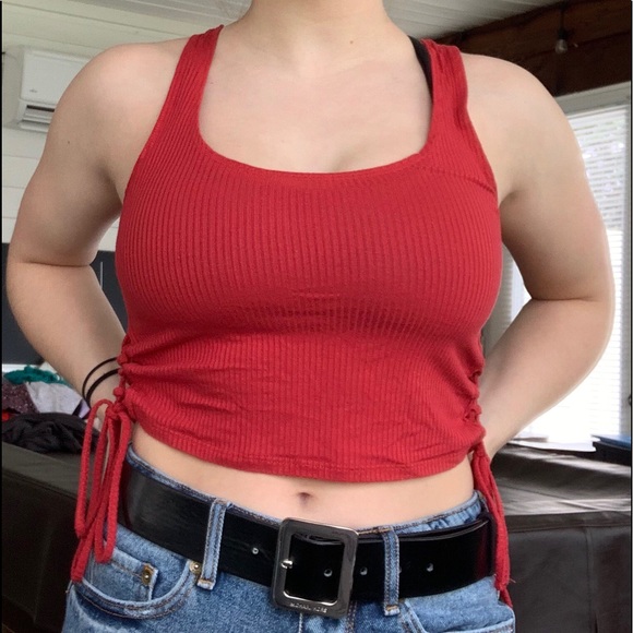 Red Ribbed Texture Crop Top - Picture 1 of 5